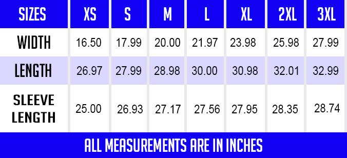 Longsleeve Size Chart xs-3xl